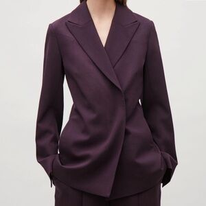 COS Double Breasted Long Blazer in Plum Burgundy Purple Size 34 EU or XS US